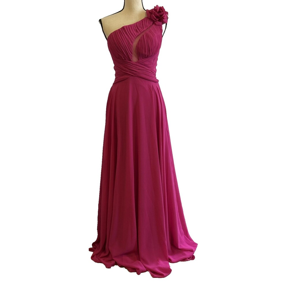Formal Dress Maxi Chiffon Prom One Shoulder Pink Size Small
